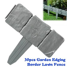 30 x Plastic Cobbled Stone Effect Garden Edging Hammer-in Lawn Plant Border