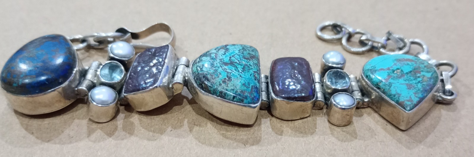 Solid Indian 925 Silver Multi Stone Bracelet Turq… - image 6