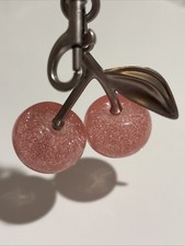 Large Pink Cherry Bag Charm Keychain w/ Glitter Resin NEW Trending