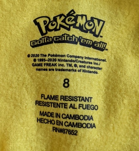 Pikachu Pokemon Fleece One Piece Hoodie Pajamas Size 8 Unisex Boy Girl - Picture 2 of 8
