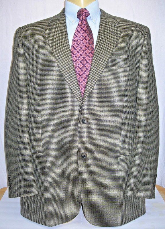 S. Cohen Men's Brown Black Houndstooth 2 Button Silk & Wool Vented Blazer 46T