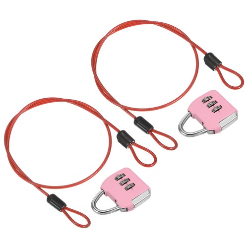 Juego de 2 Candado Combinado de 3 Dígitos Cable de Seguridad de Acero 1.6' Cerradura de Viaje Rosa