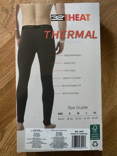 32 Degrees Heat Men's Base Layer Pants (2 Pk) Charcoal, Size: L - Picture 2 of 5