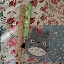 Totoro Gray Plush Zip-Around Coin Wallet Pouch with Wrist Strap Green