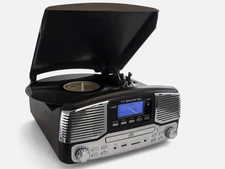 Trexonic Retro Wireless Bluetooth, Record and CD Player in Black