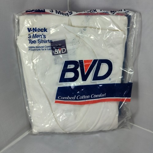 T-shirt uomo vintage BVD 3 confezioni bianche scollo a V taglia S 34 36 nuove vecchio stock cotone - Foto 1 di 6