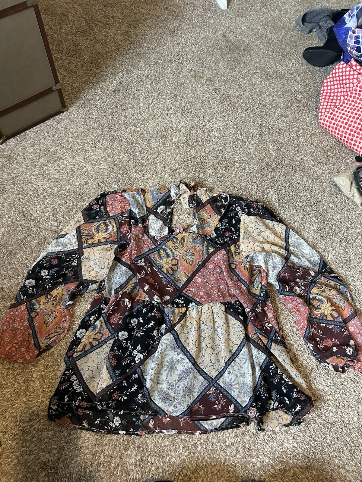 American Eagle Patchwork Floral Boho Babydoll Lon… - image 7