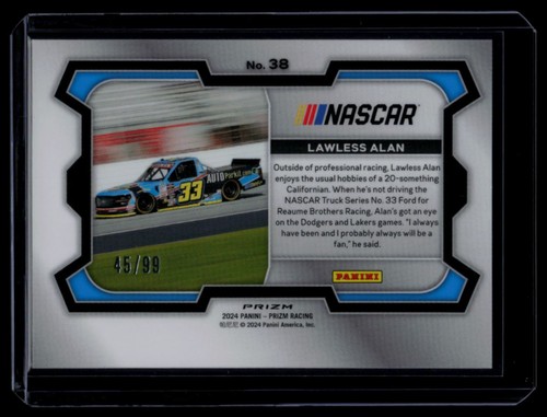 Lawless Alan 2024 Panini Prizm Purple 45/99 #38 Reaume Brothers Racing - Picture 2 of 2