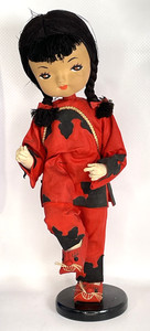 ORIENTAL FOLK DOLL Fabric Doll 13.5" tall, Red/Black cloths
