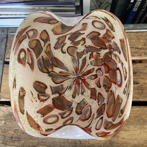 Vintage MCM Murano Glass Tutti Frutti Art Glass Bowl Large 9” X 7” X 4” Italy