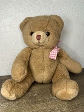 Russ Berrie Plush Bubby Teddy Bear Brown Pink Bow Sitting Checkered Gingham 9  