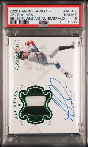 2019 Panini Flawless Ozzie Albies All-Stars Emerald GU Patch Auto #1/3 PSA 8