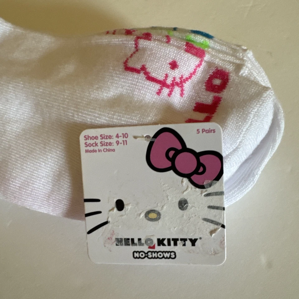 Paquete de 5 calcetines Hello Kitty No-Show talla 4-10 colores neón Foto 2 de 4