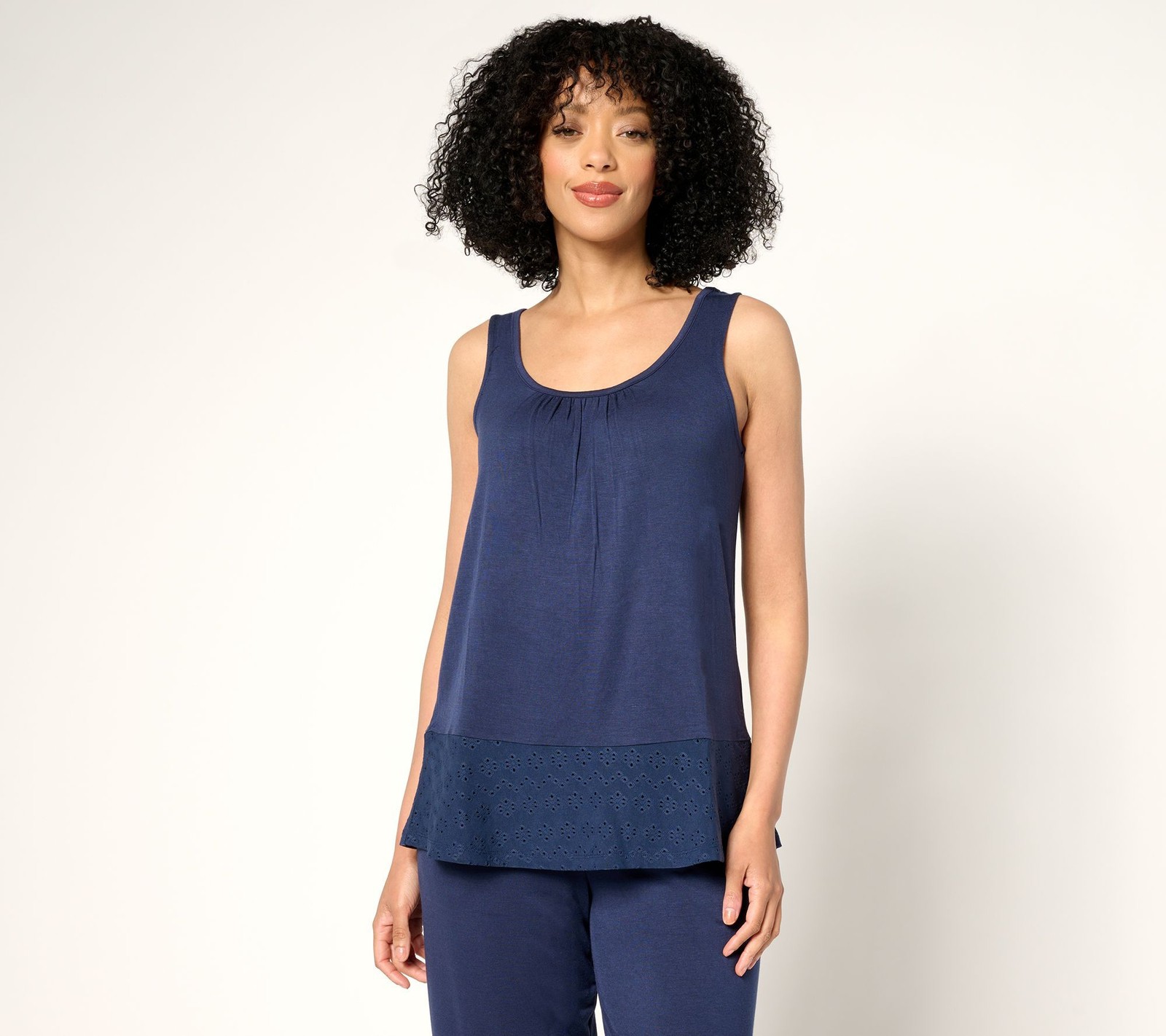 Cuddl Duds Women's Top Sz M Soft Flounce Hem Tank Blue A676563