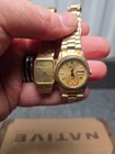 Lot 2 Vintage Womans Seiko Quartz Gold Tone Watches Day Date Dress As Is
