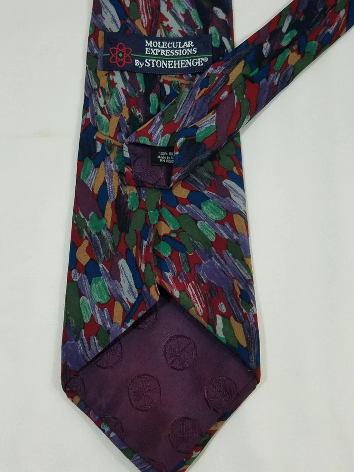 Corbata de seda Molecular Expressions by Stonehenge patrón abstracto multicolor vintage Foto 3 de 4