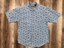 Vintage 80s Eddie Bauer Button Down Large Short Sleeve Paisley Denim Made In USA