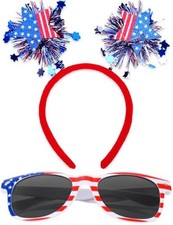 USA 4th of July Headband with Glasses - Holiday Patriotic Headband Star