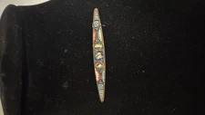 Antique 19th Century Micro Mosaic Bar Pin Brooch Millefiori, Venice Italy Marked