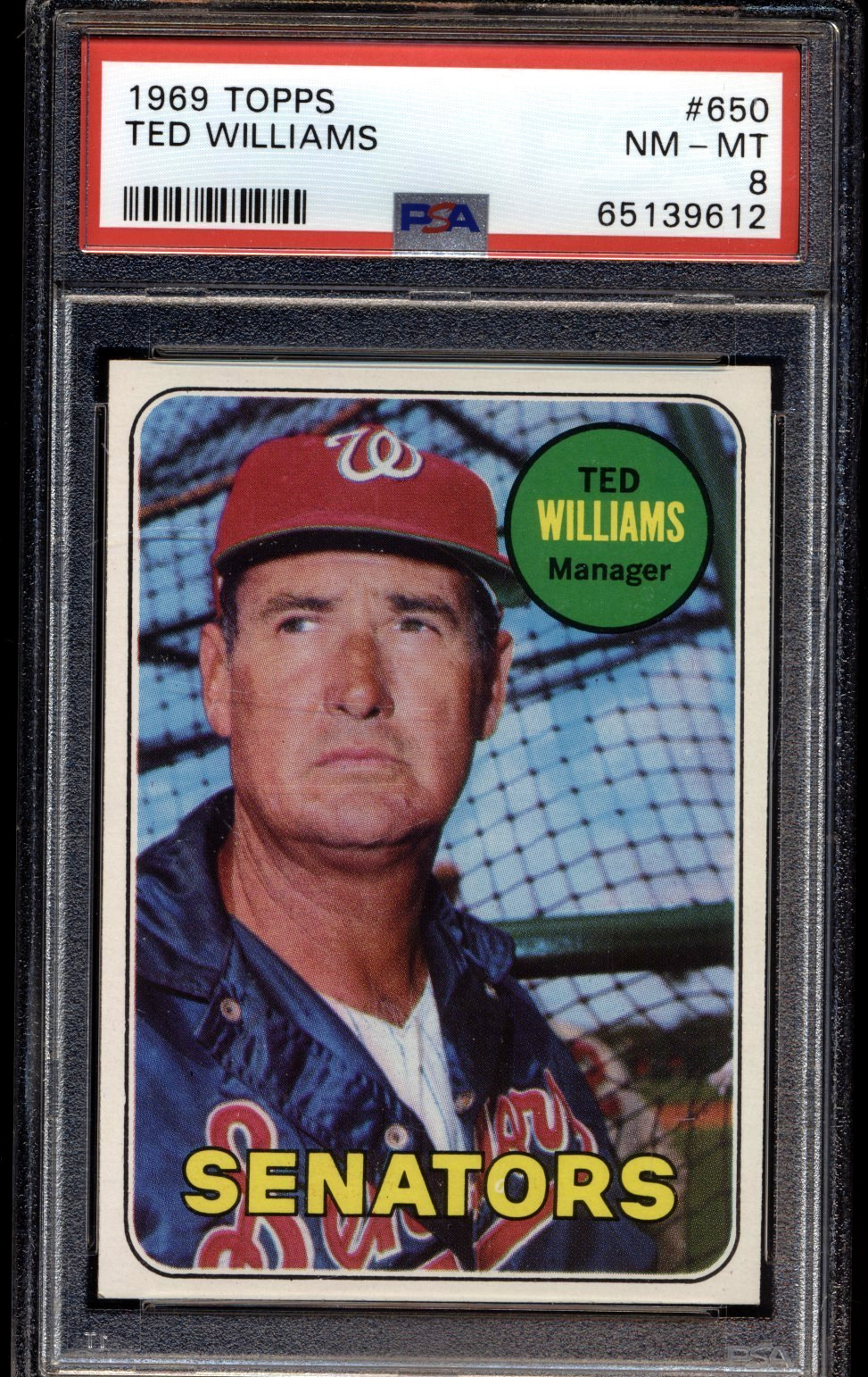 1969 Topps #650 Ted Williams Washington Senators PSA 8 NM-MT HOF DEAD CENTERED