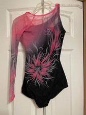 Curtain Call Black Leotard w/ Pink Flower One Sleeve Dance Costume Size Adult M