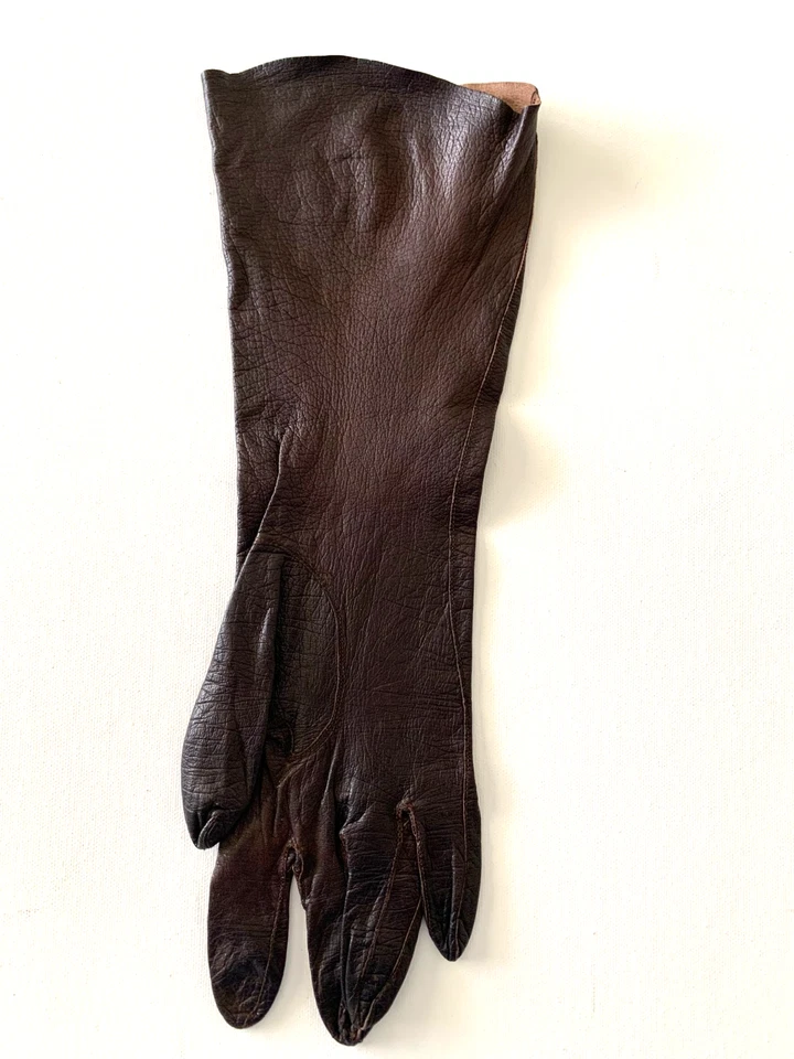 Vintage CHAPMAN Brown Gloves Kid Leather Elbow Length Women's Size 7 1/2 USA - Image 4 of 4