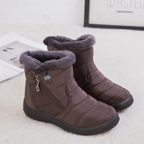 Womens Fur Lined Snow Ankle Boots Ladies Winter Warm Waterproof Flat Shoes Size - Picture 10 of 23