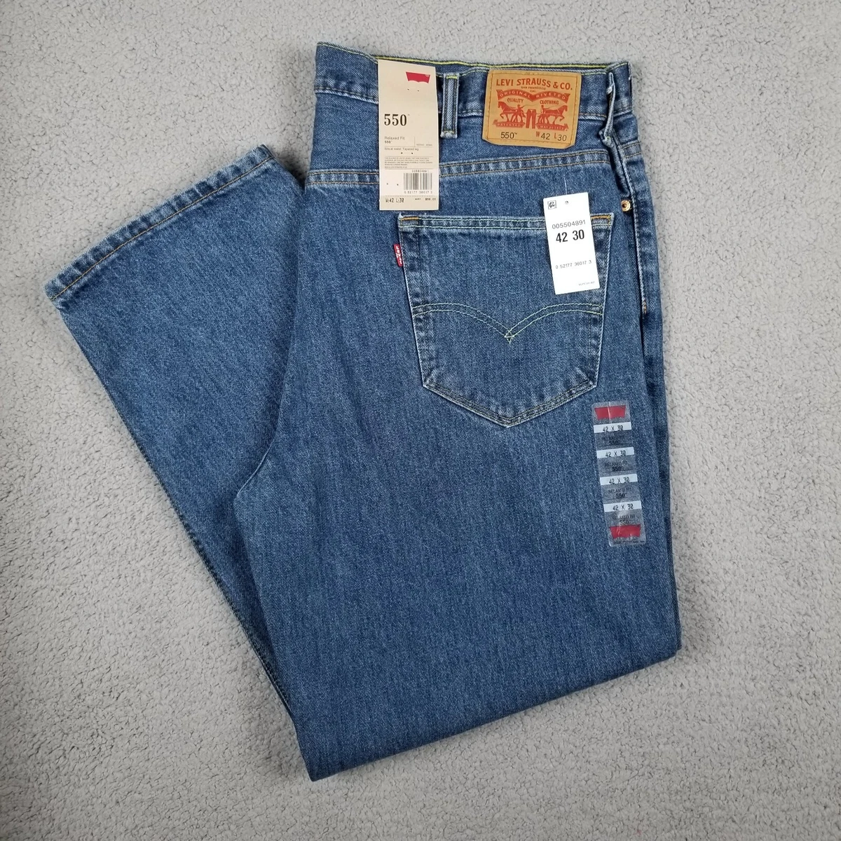 Levis 550 Relaxed Fit Jeans Mens 42x30 Blue Medium Stonewash Denim Tapered  Leg