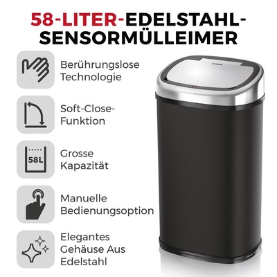 Tower T80900 Edelstahl Muelleimer mit Sensor Automatischer 
