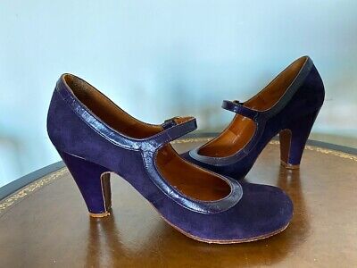 Chie Mihara designer plum suede and patent leather shoes Chie Mihara designer plum suede and patent leather shoes