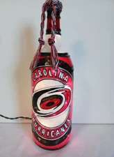 Carolina Hurricanes Inspiered Bottle Lamp Hand Painted Stained Glass Look