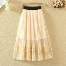 Lady Mesh Lace Skirts Tulle TUTU Layered Pleated Prom Princess Midi Long Fashion