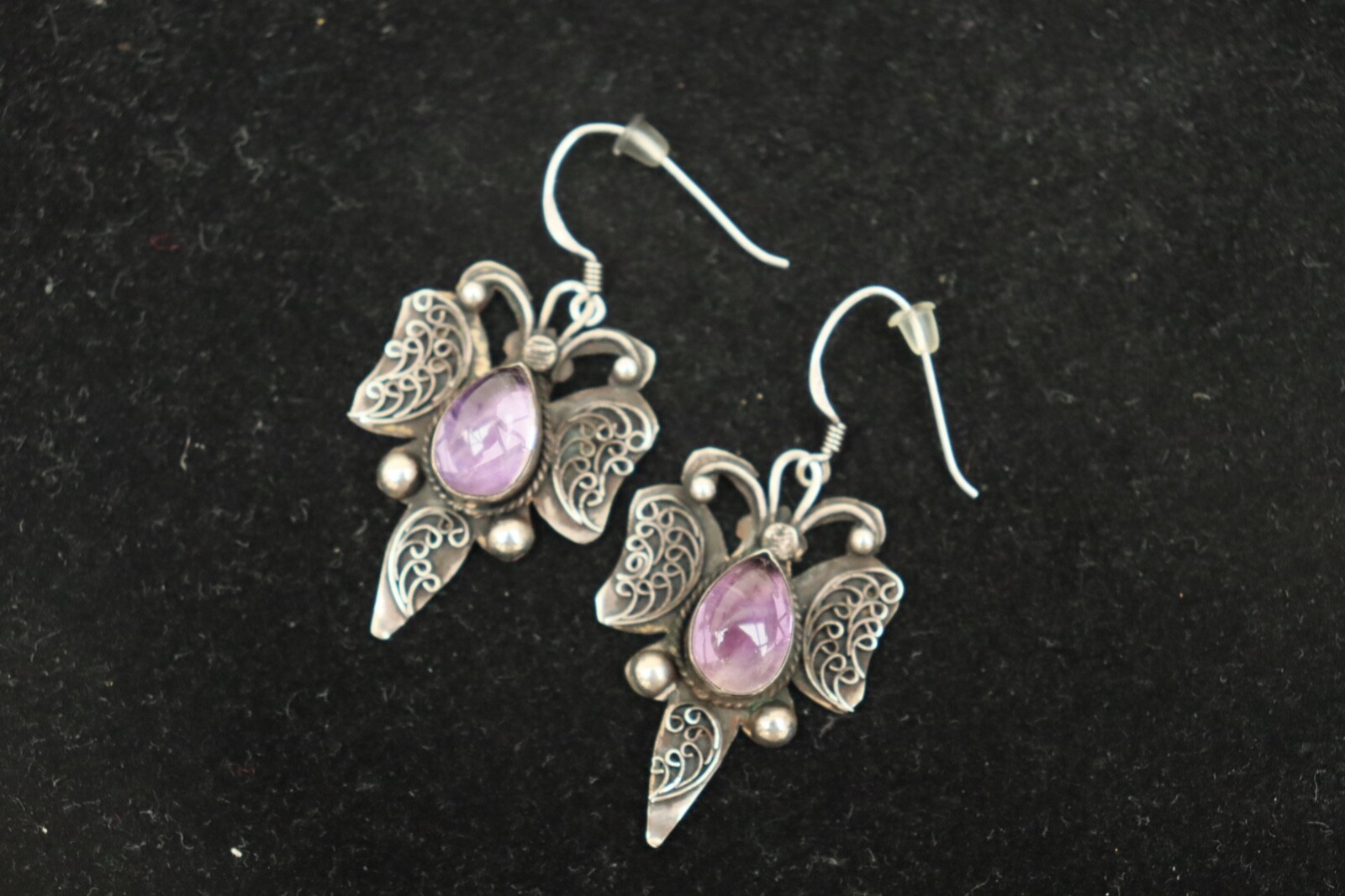 Vintage Solid Silver Earrings Dangle Art Nouveau … - image 1