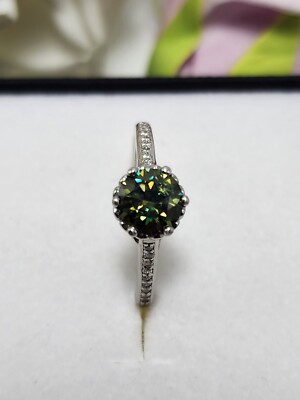 Green Moissanite Ring - Size 7 - Sterling Silver 925