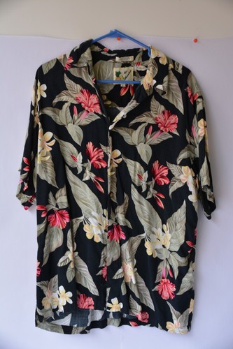 Ron Chereskin Rayon Herren Kurzarm Hawaii Tropical Hemd mit Knopfleiste Größe L