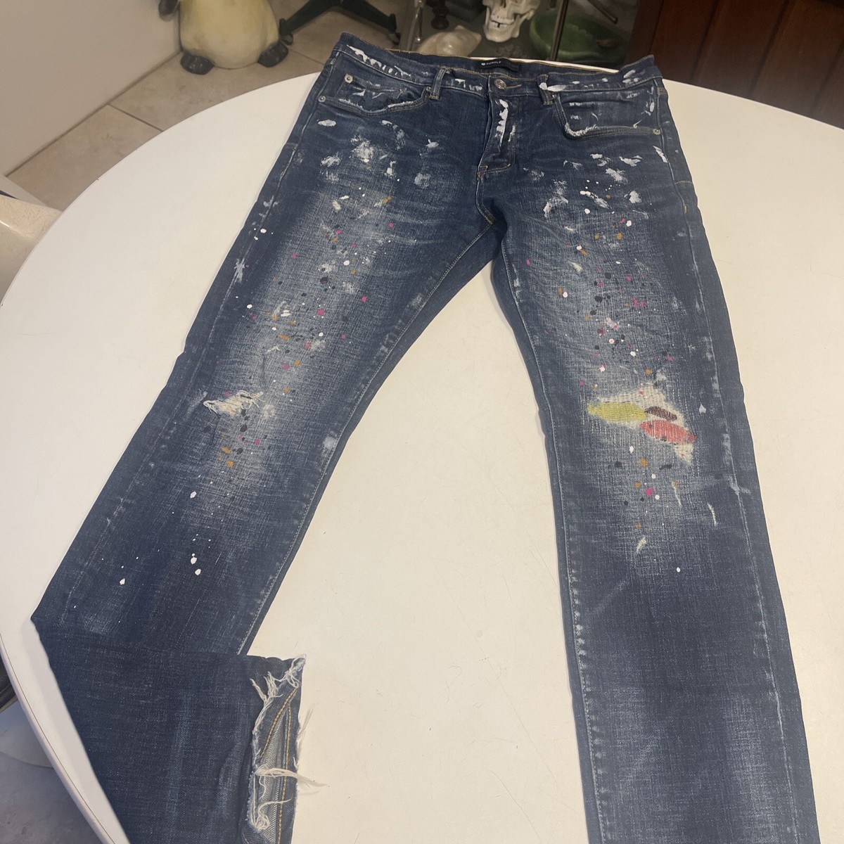 Purple Brand Men's Blue Slim Paint Splatter Fit Skinny Jeans