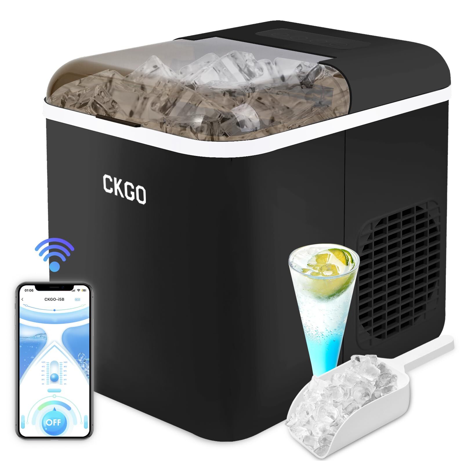 Smart Ice Maker Countertop, Compact Wi-Fi ice Machine with App Control, 9 Cub...