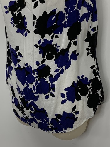 Women’s David Lawrence Top Size 10 Pure Silk Blue White Black Floral Sleeveless - Picture 4 of 7
