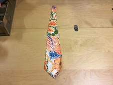 Orignal FUNKY 1960's or 70's Vintage TIE -- COLORFUL DOTS ON white BACKGROUND