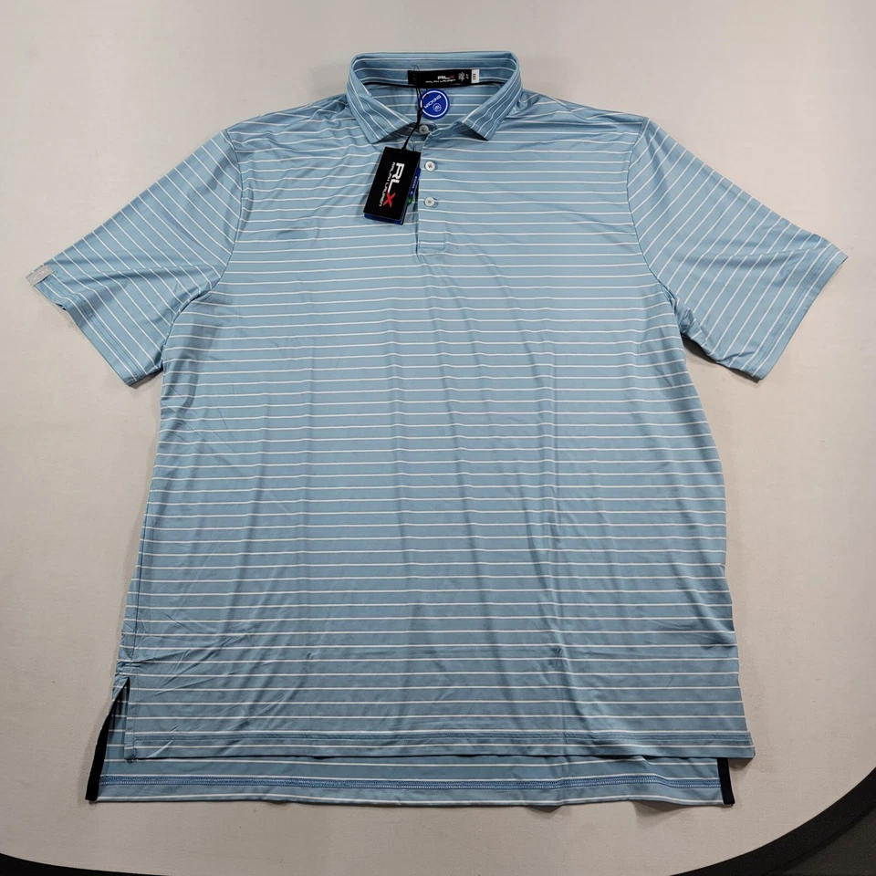 Polo Ralph Lauren RLX Performance Print Polo Para Hombres XL Azul Rayas Foto 2 de 4
