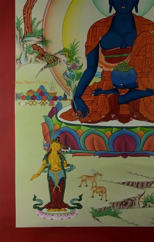 32.5" x 22.5" Medicine Buddha Tibetan Buddhist Thangka Scroll Painting Frm Nepal - Picture 4 of 6