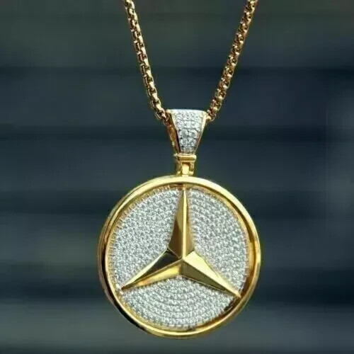 2Ct Round Lab-Created Diamond Mercedes Benz Men's Pendant 14k Yellow Gold Plated - Picture 3 of 3