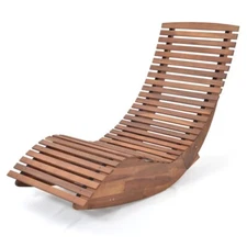Patio Outdoor Garden Rocking Lounge Chair Acacia Wood High Back W/Slatted Seat