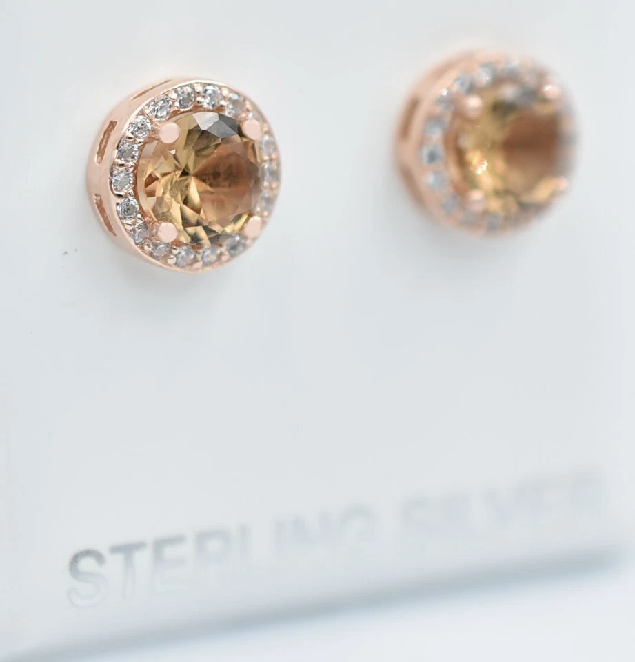 PENDIENTES DE TOPACIO AHUMADO Y ZAFIRO CREADOS EN LABORATORIO 2,24 quilates plata .925 - nuevos con etiquetas Foto 3 de 3