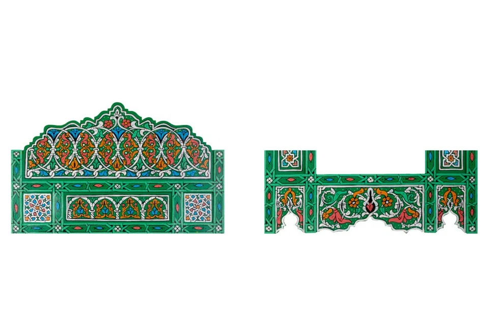 Juego de 2 marcos de espejo colgante pintado verde, decoración de granja vintage marroquí Foto 3 de 4