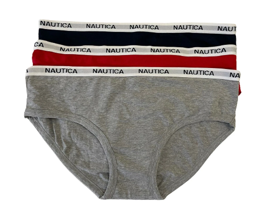 Nautica Womens 3 Pack Panties Extra Large Red Gray & Blue