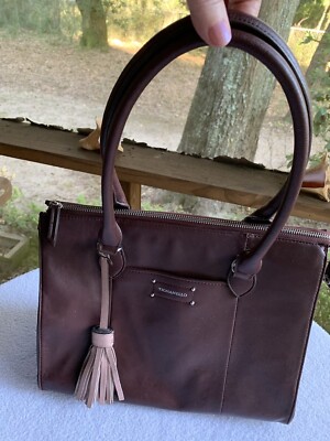 TIGNANELLO Handbag Genuine Leather Zippered Shopper Shoulder Tote Cognac Tassel