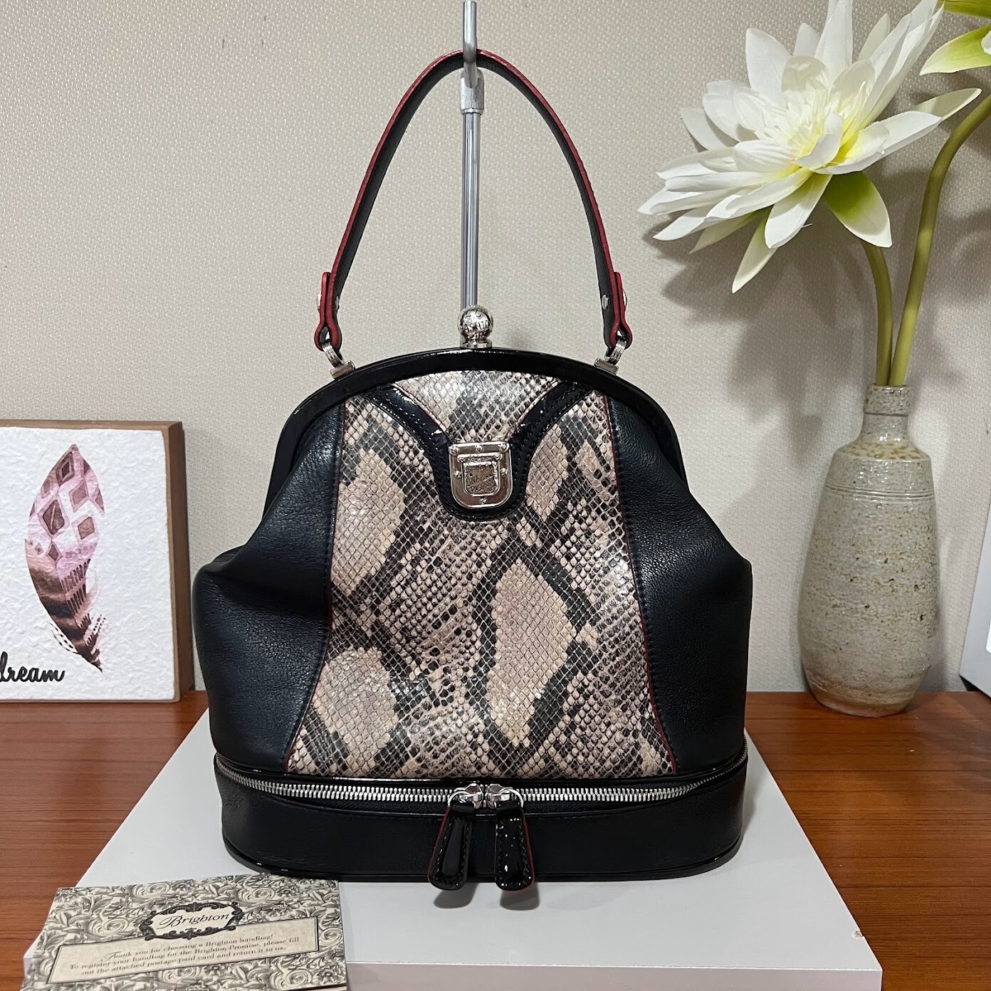 Brighton Women's Black Leather Python Frame Bag P… - image 2
