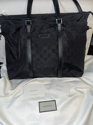 Gucci Nylon Monogram 2-Way Tote Black Detachable Strap Top