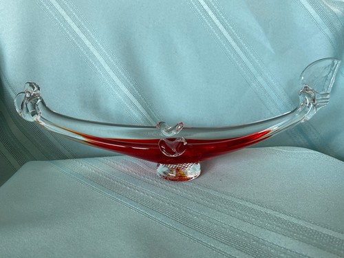 Vintage “Viking Glass” Hand Blown Art Gondola Dish / Ash Tray. Red Cased Glass - Picture 12 of 12